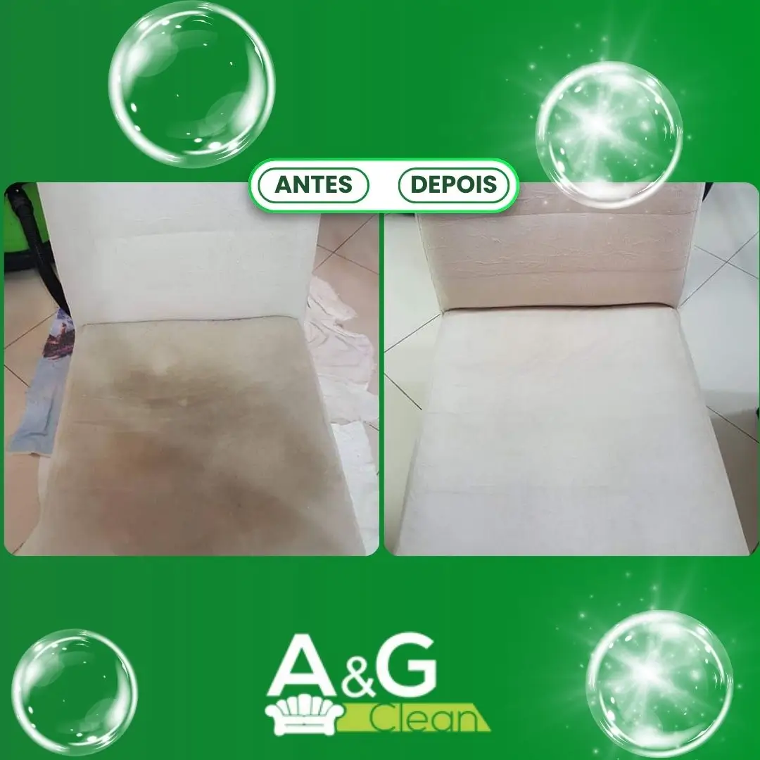 Antes e depois da limpeza de sofá - A&G Clean Florianópolis